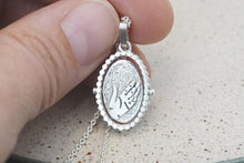 Load image into Gallery viewer, HUMMINGBIRD & HAND Spinning Necklace / Strength and Freedom / thaumatrope pendant in Sterling Silver 925