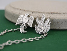 Load image into Gallery viewer, PHOENIX & FIRE Double Brooch and Chain Set / Resilience and Renewal / Sterling Silver 925