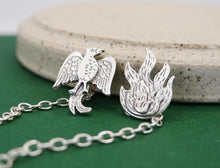 Load image into Gallery viewer, PHOENIX & FIRE Double Brooch and Chain Set / Resilience and Renewal / Sterling Silver 925