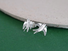 Load image into Gallery viewer, SWALLOW Studs Earrings / Love and Hope / mismatched earrings, long-distance love, travel, freedom - Sterling Silver 925