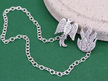 Load image into Gallery viewer, PHOENIX & FIRE Double Brooch and Chain Set / Resilience and Renewal / Sterling Silver 925