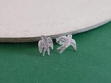 Load image into Gallery viewer, SWALLOW Studs Earrings / Love and Hope / mismatched earrings, long-distance love, travel, freedom - Sterling Silver 925