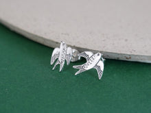 Load image into Gallery viewer, SWALLOW Studs Earrings / Love and Hope / mismatched earrings, long-distance love, travel, freedom - Sterling Silver 925