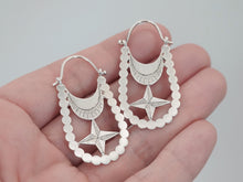 Load image into Gallery viewer, INFINITE EYES Hoop Earrings / Crescent Moon and Star Earrings - Sterling Silver 925