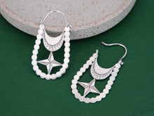Load image into Gallery viewer, INFINITE EYES Hoop Earrings / Crescent Moon and Star Earrings - Sterling Silver 925
