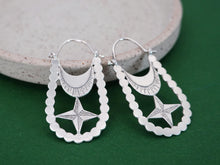 Load image into Gallery viewer, INFINITE EYES Hoop Earrings / Crescent Moon and Star Earrings - Sterling Silver 925
