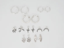 Load image into Gallery viewer, SIBLI interchangeable charms hoop earrings / moon, star, hand, fire, swallow, mismatched earrings - Sterling Silver 925