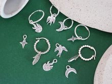 Load image into Gallery viewer, SIBLI interchangeable charms hoop earrings / moon, star, hand, fire, swallow, mismatched earrings - Sterling Silver 925