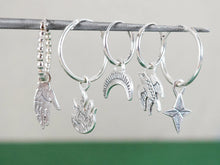 Load image into Gallery viewer, SIBLI interchangeable charms hoop earrings / moon, star, hand, fire, swallow, mismatched earrings - Sterling Silver 925