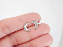 Load image into Gallery viewer, MOON Studs Earrings / crescent moon in Sterling Silver 925
