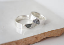 Load image into Gallery viewer, UNDER THIS MOON RING SET / custom moon phase wedding band set in sterling silver