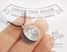 Load image into Gallery viewer, UNDER THIS MOON / personalised BIG moon phase necklace in sterling silver &amp; natural silk