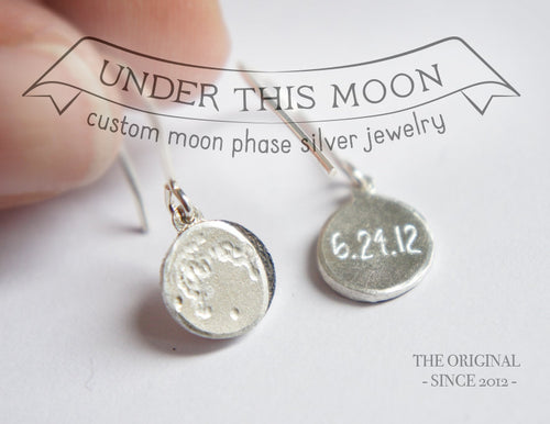 UNDER THIS MOON / personalised moon phase hook earrings in sterling silver