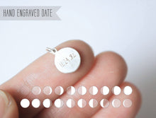 Load image into Gallery viewer, UNDER THIS MOON / personalised moon phase necklace in sterling silver & natural silk