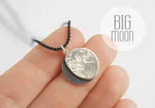 Load image into Gallery viewer, UNDER THIS MOON / personalised BIG moon phase necklace in sterling silver & natural silk