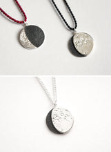 Load image into Gallery viewer, UNDER THIS MOON / personalised BIG moon phase necklace in sterling silver & natural silk