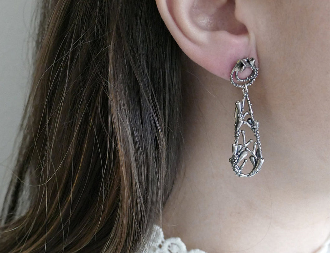 FLOURISHING TEARDROP / botanical dangling earrings in sterling silver