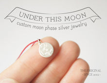 Load image into Gallery viewer, UNDER THIS MOON / personalised moon phase necklace in sterling silver &amp; natural silk