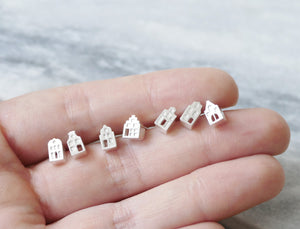 TINY AMSTERDAM EARRINGS / miniature dutch house stud earrings in sterling silver