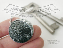 Load image into Gallery viewer, UNDER THIS MOON / custom moon phase keychain in sterling silver