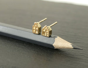 TINY AMSTERDAM 14k GOLD EARRINGS - miniature dutch house studs in solid 14k gold (585)