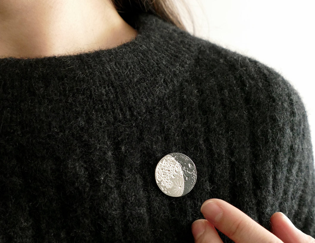 UNDER THIS MOON / personalised SUPERMOON moon phase brooch in sterling silver