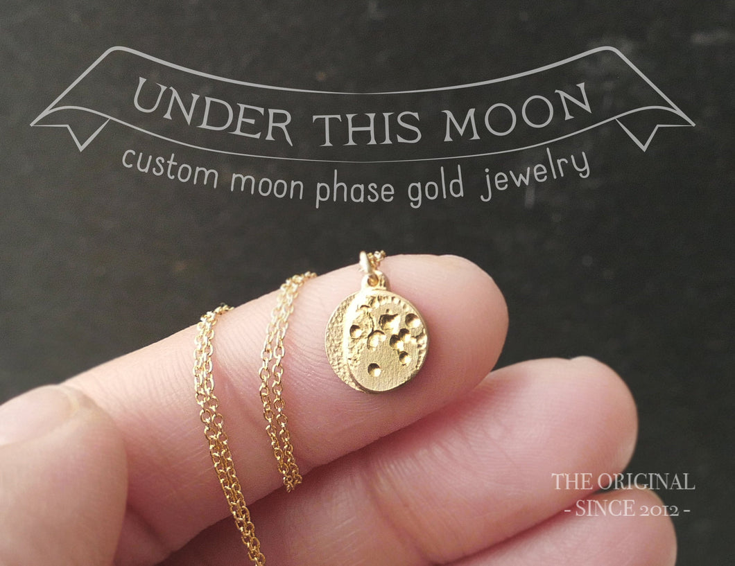 UNDER THIS MOON / solid 14K GOLD custom moon phase necklace