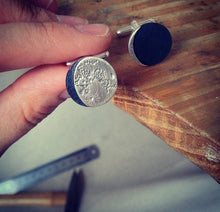 Load image into Gallery viewer, UNDER THIS MOON / personalised moon phase cufflinks in sterling silver