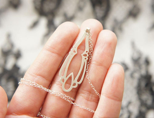 LINGERIE ELONGATED PENDANT / hand-pierced necklace in sterling silver