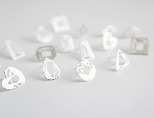 MINI GEM STUDS / hand-pierced gem shaped earrings in sterling silver