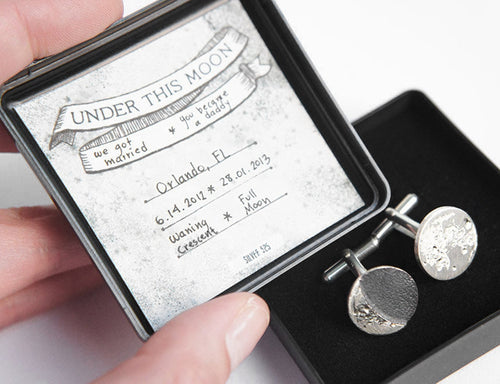UNDER THIS MOON / personalised moon phase cufflinks in sterling silver
